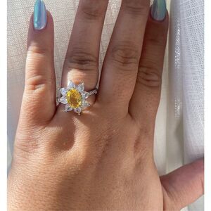 Cubic zirconia, oval, canary, flowe ring